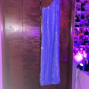 LUCY IN THE SKY one shoulder blue sequin dress